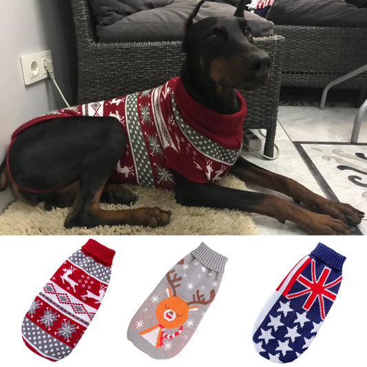 Classic Deer Print Big Dog Sweater for Mdium Large Dogs Winter Pet Clothes for Greyhound Labrador Pullovers Mascotas Costume