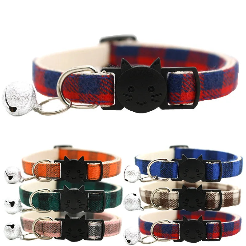 Gato perro seguridad a cuadros gato Collar hebillas con campana ajustable gato hebilla collares adecuado gatito cachorro accesorios suministros