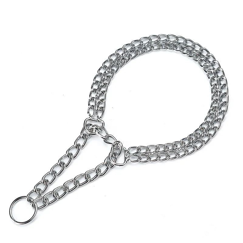 Collar de castigo de perro de 35-70cm, cadena telescópica ajustable de doble fila de Metal, Triple anillo, Collar de perforación a prueba de explosiones, suministros de entrenamiento para perros