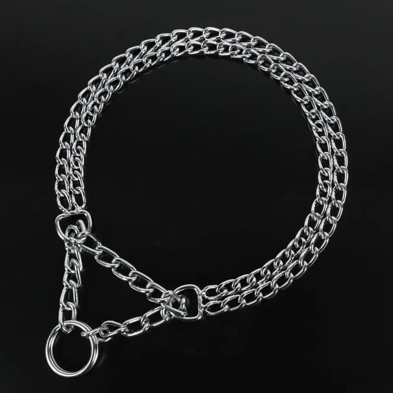 Collar de castigo de perro de 35-70cm, cadena telescópica ajustable de doble fila de Metal, Triple anillo, Collar de perforación a prueba de explosiones, suministros de entrenamiento para perros