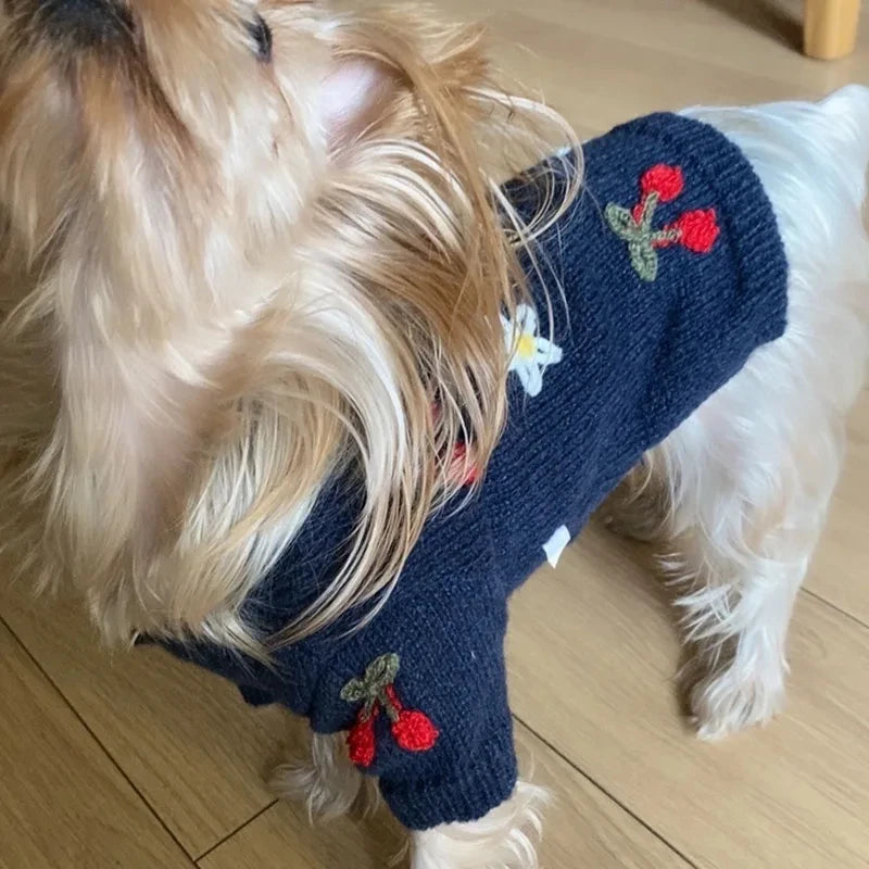 Embroidered Tulips Dog Clothes Pet Knit Sweater Poodle Pullover Puppy Warm Winter Clothes Bichon Christmas Gift