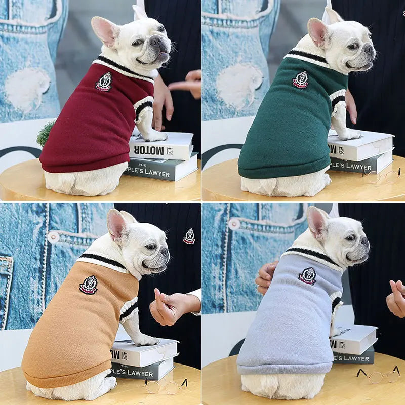 Dog Cat Sweater College Style V-neck Puppy Knitted Wear Winter Warm Pet Clothes for Small Large Dogs Cats French Bulldog Swaeter