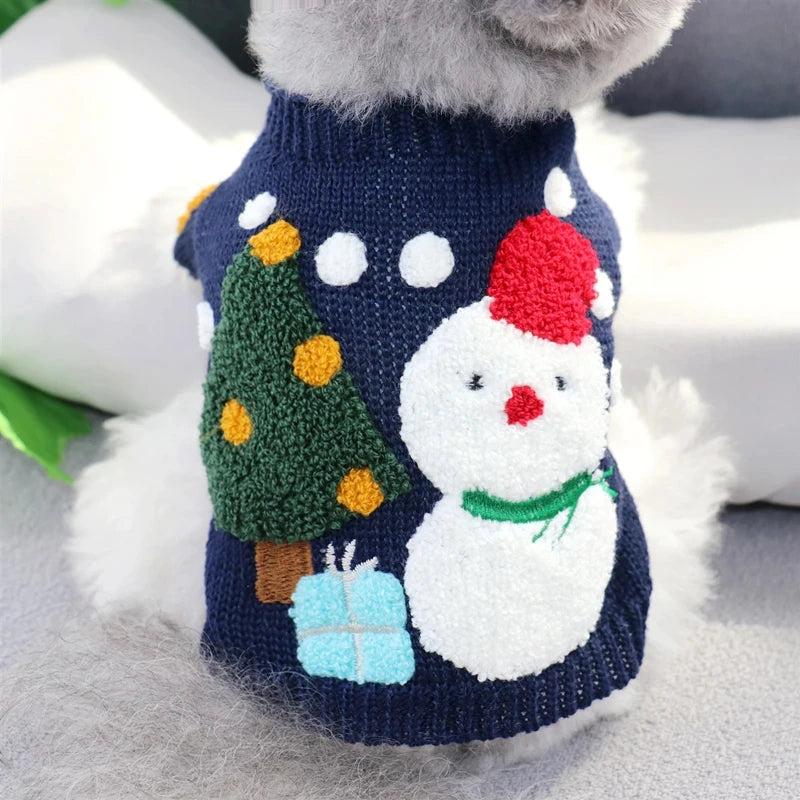 Embroidered Tulips Dog Clothes Pet Knit Sweater Poodle Pullover Puppy Warm Winter Clothes Bichon Christmas Gift